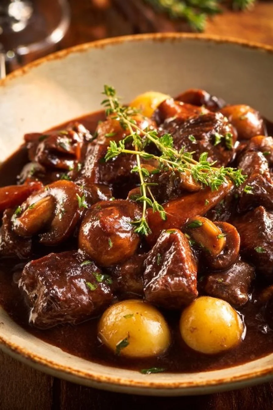 Bœuf Bourguignon à l'Ancienne, un plat français traditionnel de bœuf mijoté