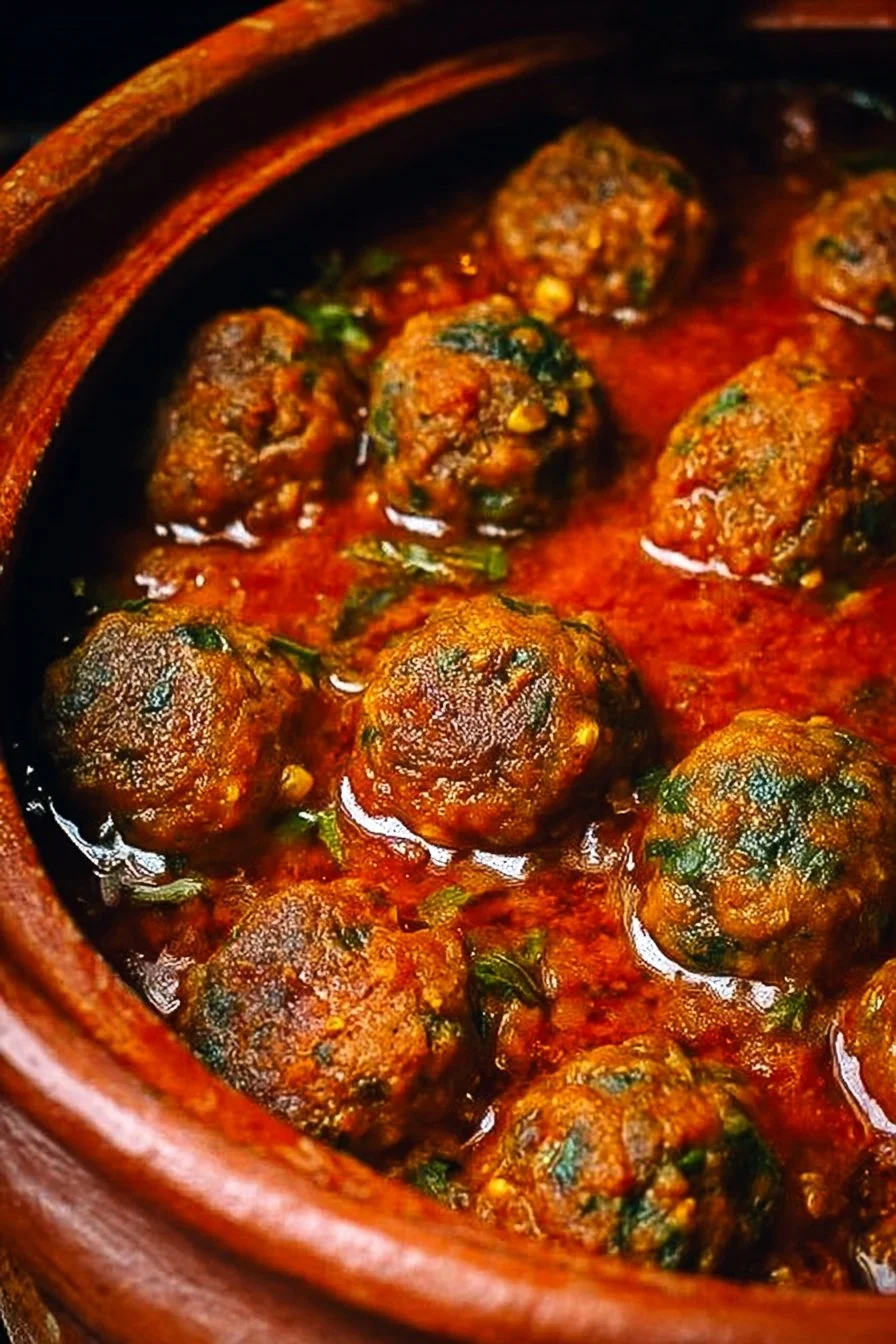 Boulettes de viande marocaines dans un tajine avec légumes et épices traditionnelles