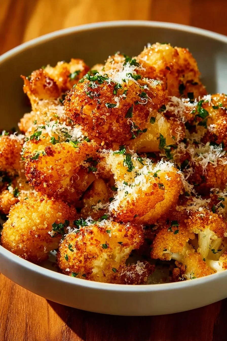 Chou-fleur Rôti Croustillant au Parmesan fraîchement préparé sur une assiette