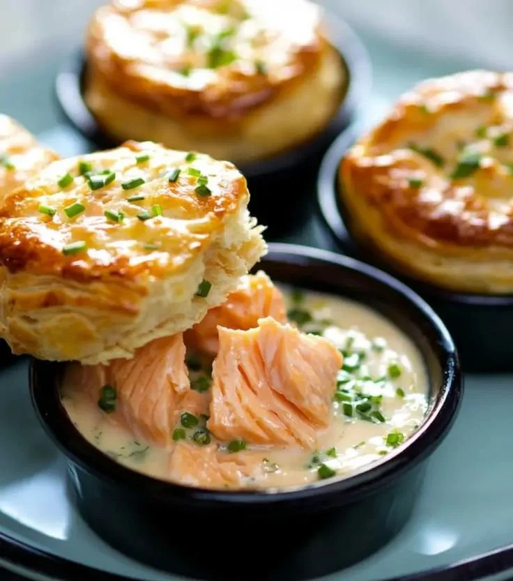 Mini Cocottes au Saumon Fumé et Fromage Frais délicatement présentées en plat