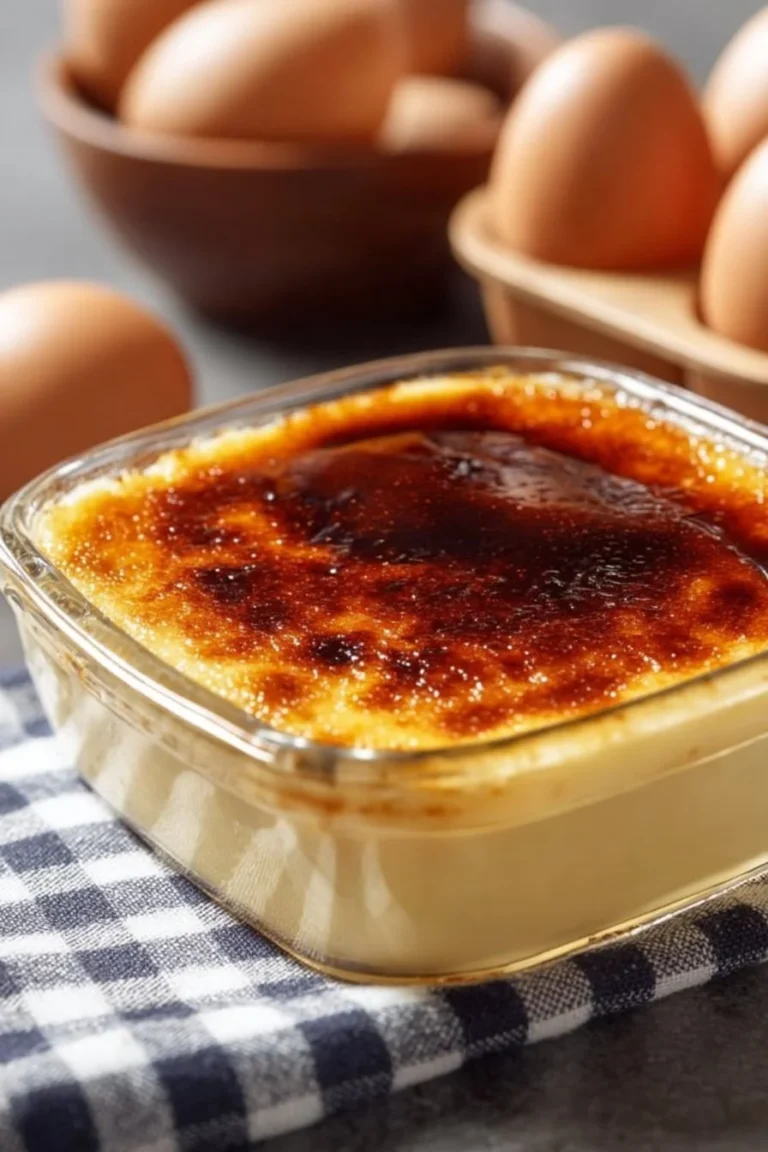 Dessert traditionnel français : œufs au lait crémeux dans un ramequin.