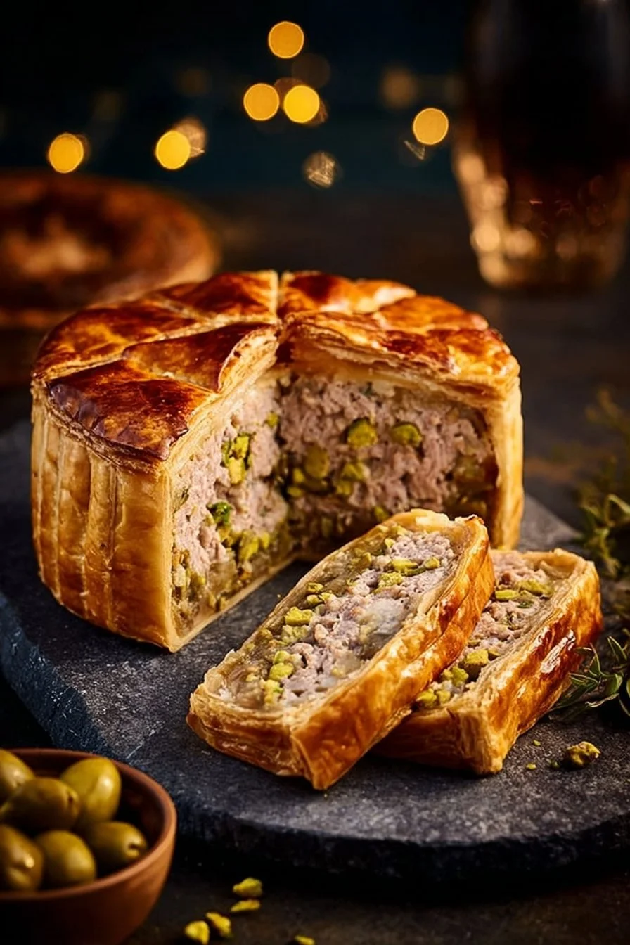 Pâté en Croûte de Noël, délicieuse charcuterie dans une croûte dorée