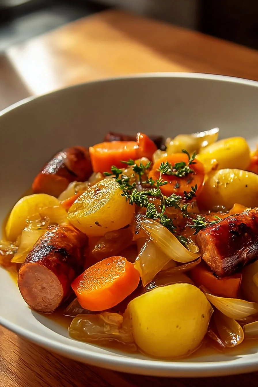 Potée traditionnelle aux saucisses fumées - un plat typique français