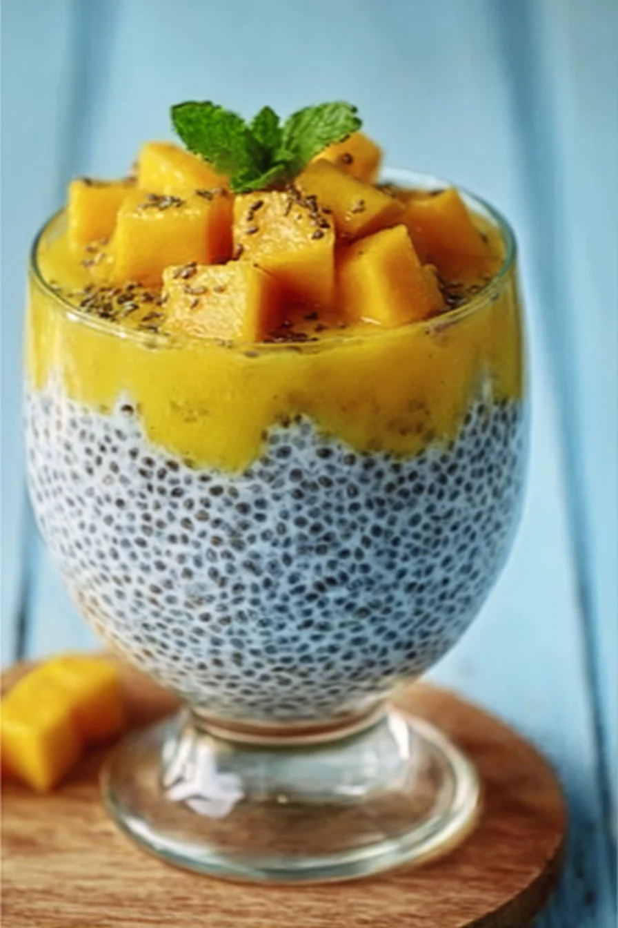 Pudding de chia healthy à la mangue et coco dans un bol