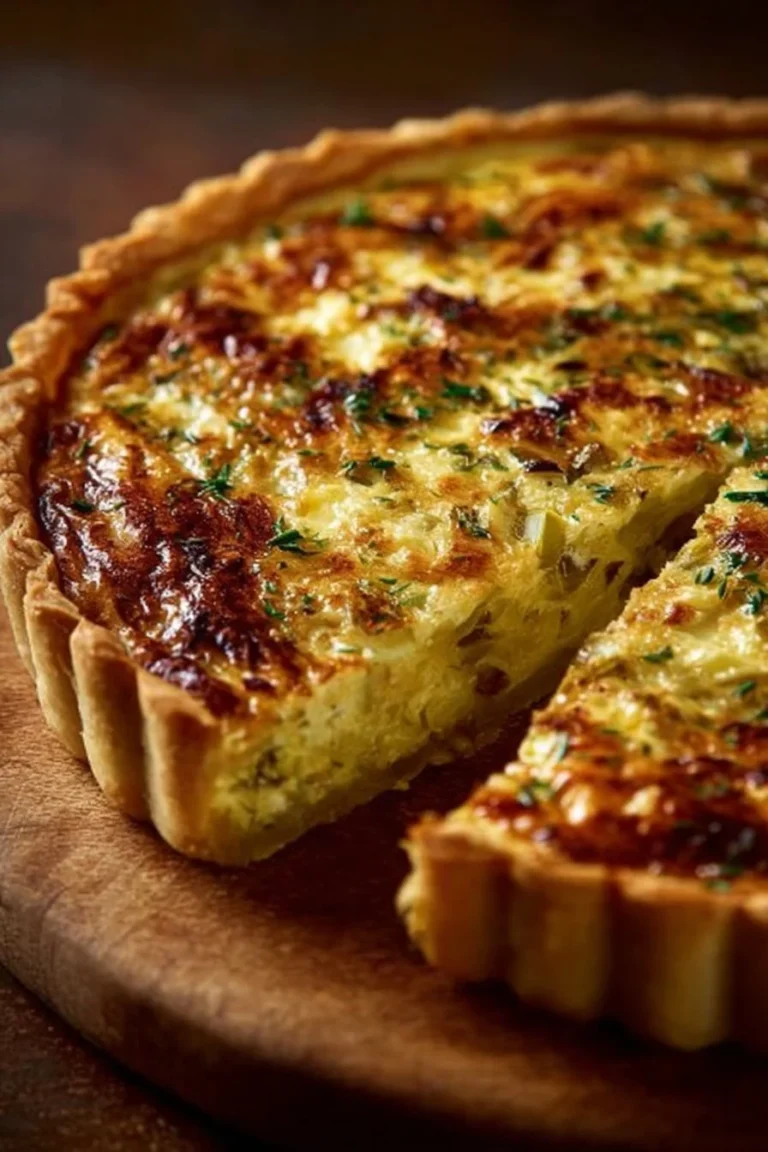 Quiche aux poireaux fraîchement cuite, dorée et appétissante