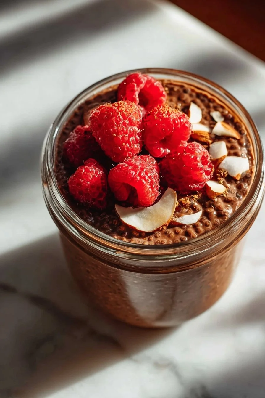 Recette de pudding chia au chocolat avec des ingrédiens sains et gourmands.