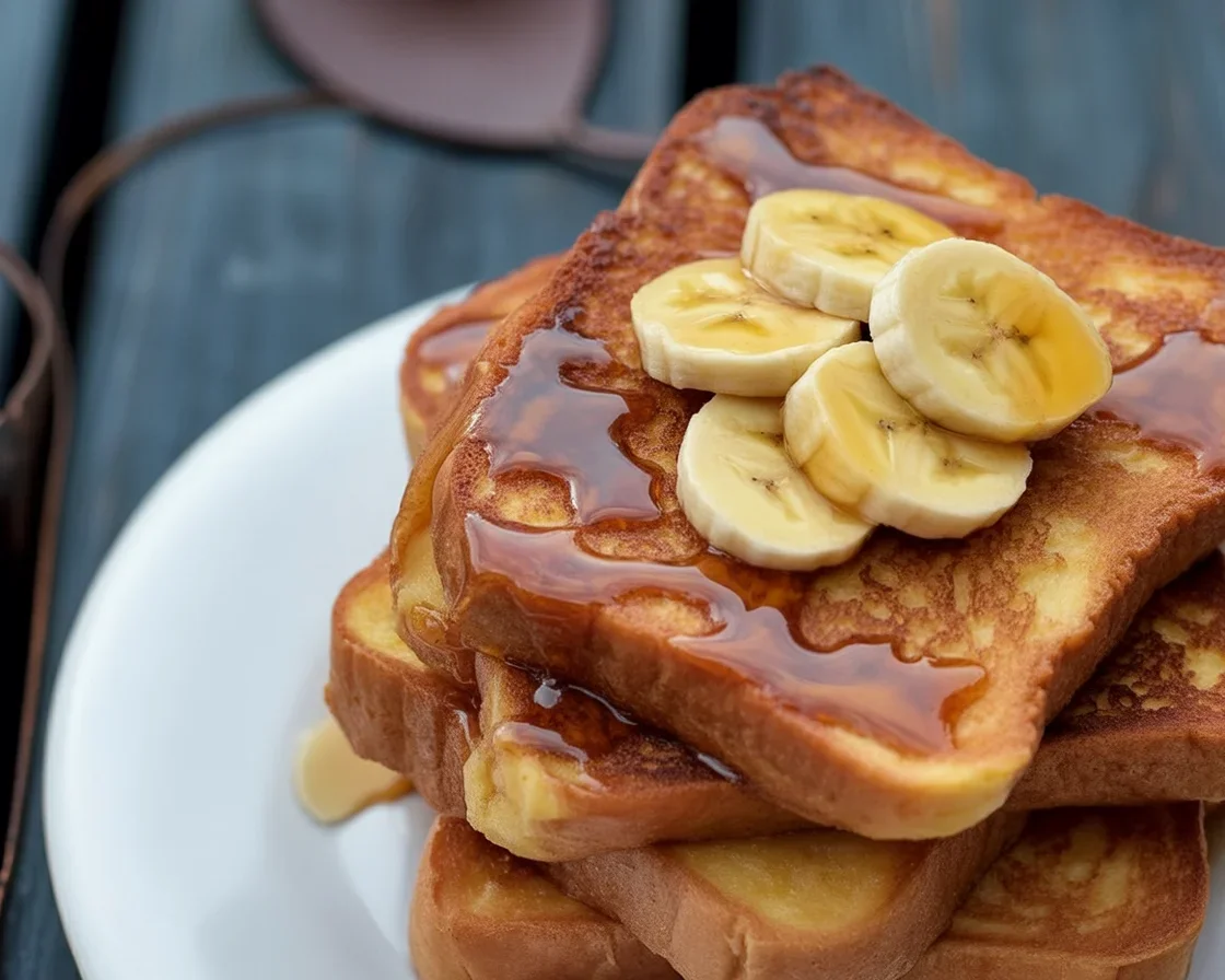 Recette de pain perdu sans lait avec tranches de brioche et sirop d'érable