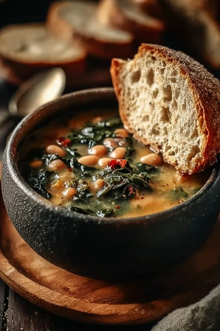 Soupe crémeuse aux haricots servie dans un bol avec herbes fraîches
