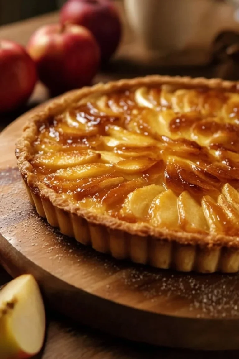 Tarte aux pommes façon crème brûlée facile, un dessert français savoureux.
