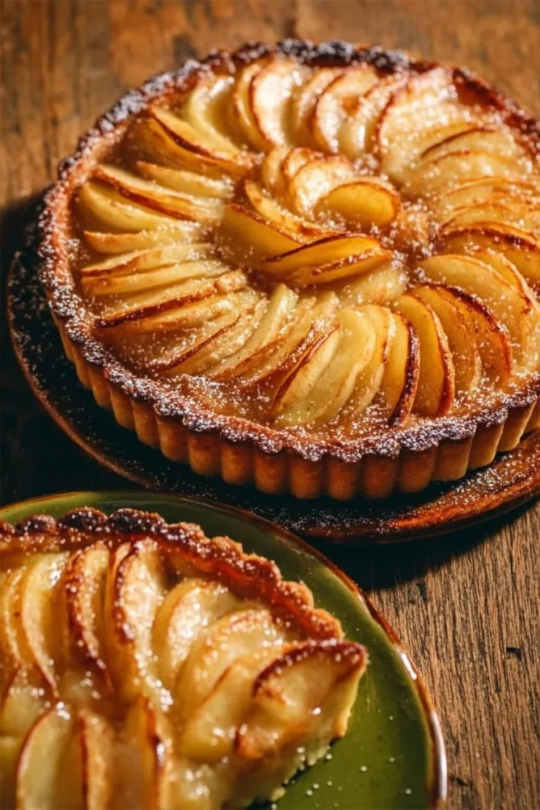 Tarte aux pommes maison fraîchement cuite sur une table en bois