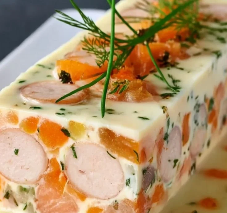 Terrine de Saint-Jacques et saumon servie dans un plat élégant