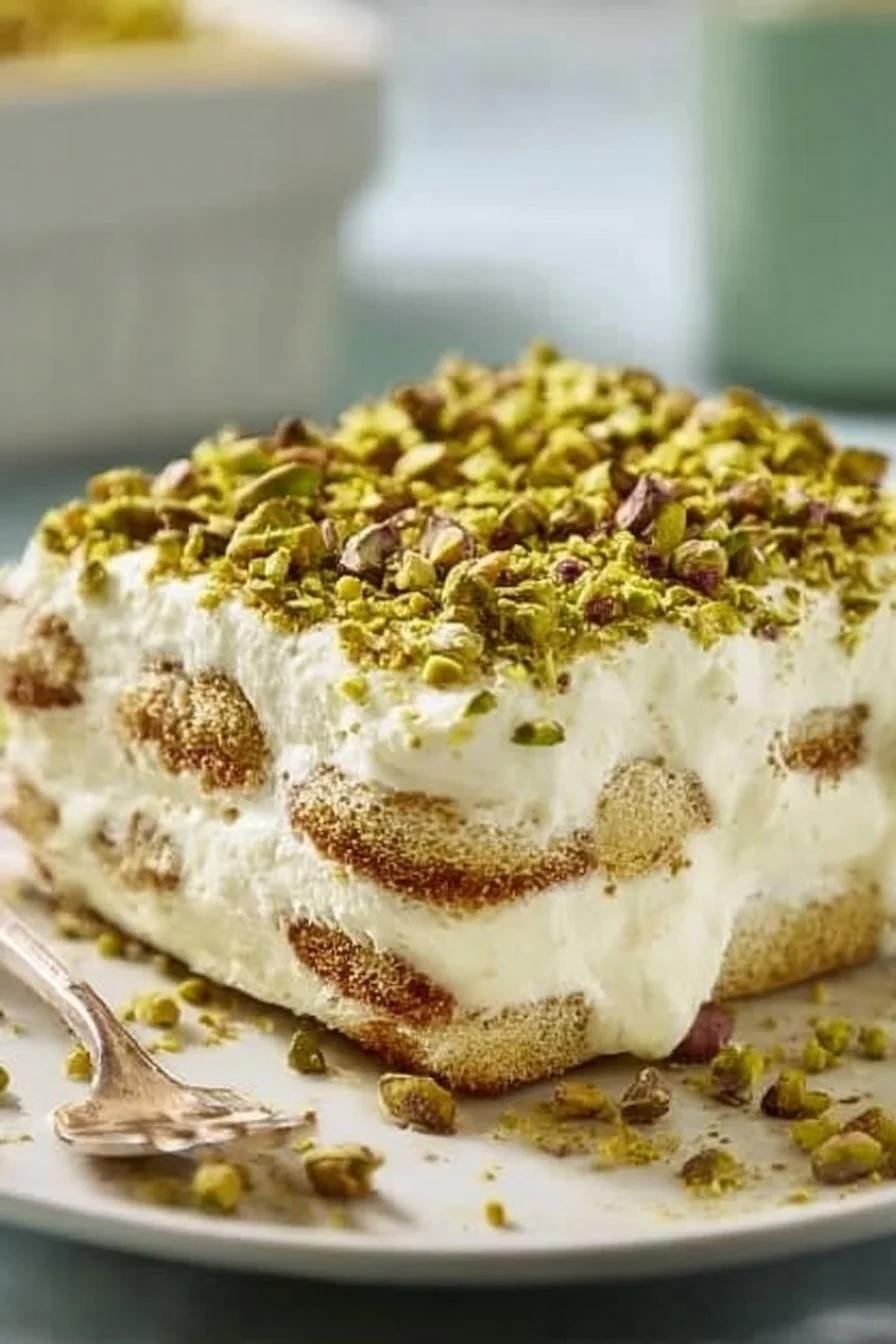 Tiramisu pistache irrésistible avec crème onctueuse et éclats de pistache