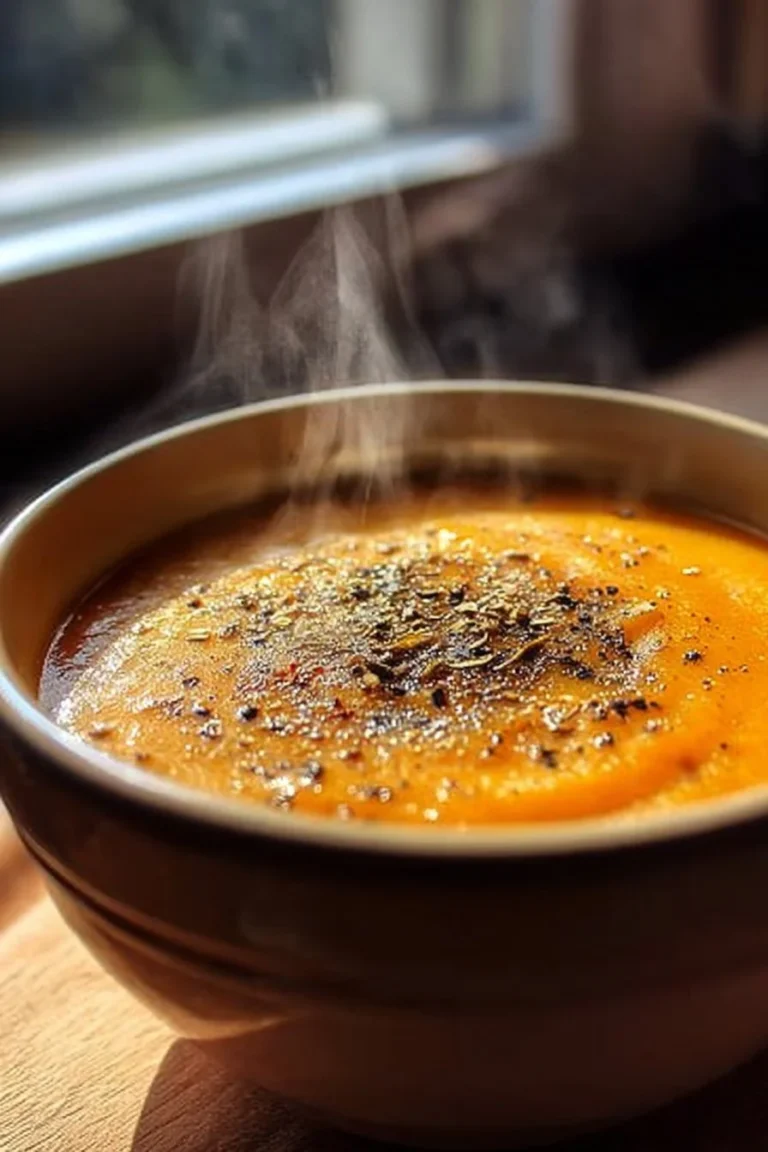 Velouté de patate douce crémeux servi dans un bol