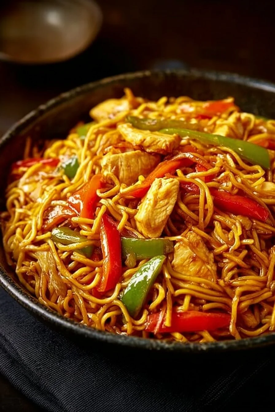 Chow Mein au Poulet, un plat savoureux de nouilles avec poulet tendre