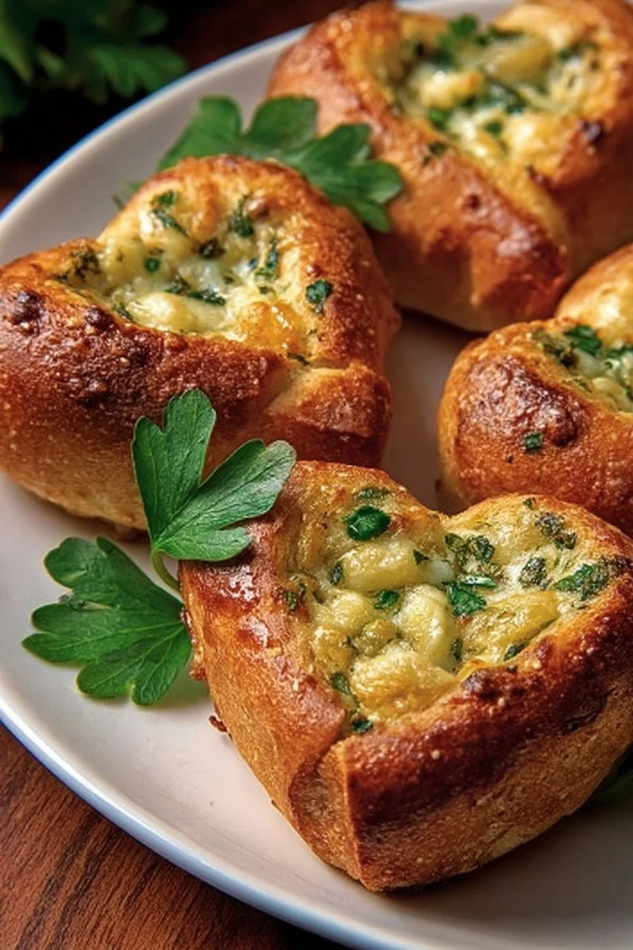 Cœurs de nœuds à l'ail et au parmesan, délicieux et faciles à préparer.