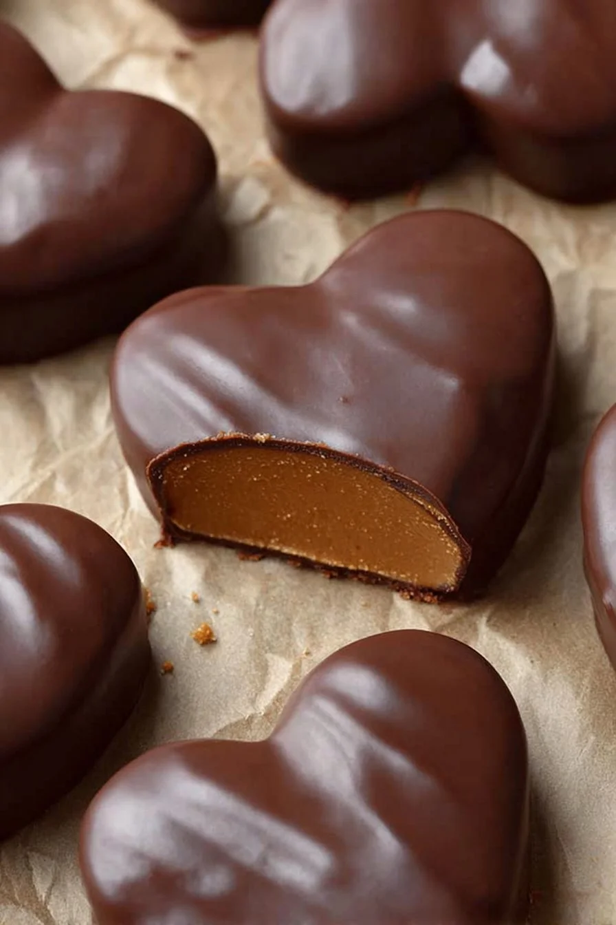 Desserts en forme de cœur au chocolat et beurre de cacahuète délicieusement gourmands.