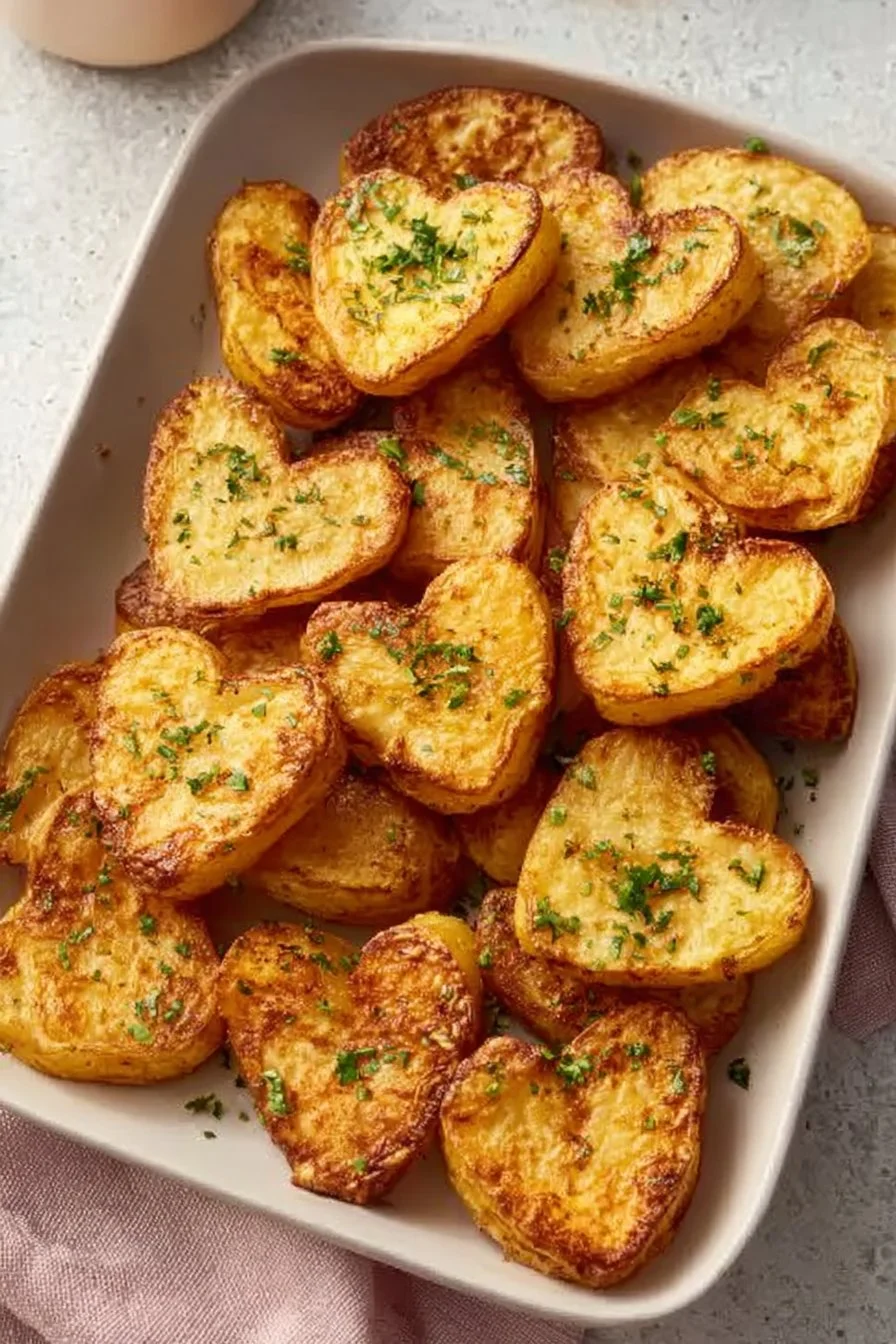 Pommes de terre en forme de cœur cuites à l'air fryer pour la Saint-Valentin