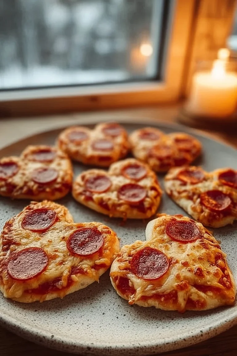 Mini pizzas en forme de cœur, idéales pour une fête ou un dîner romantique.