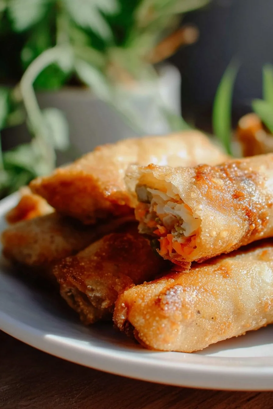 Assiette de nems croustillants garnis de légumes et de viande