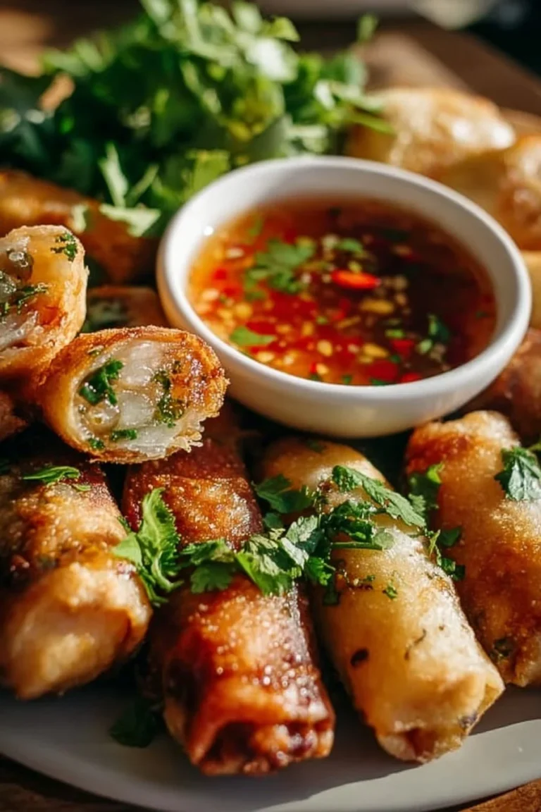 Assiette de nems au poulet et crevettes, apéritif croustillant et savoureux