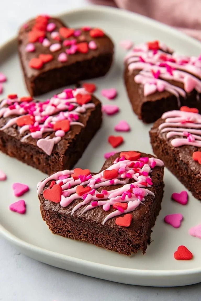 Brownies en forme de cœur décorés sur une assiette