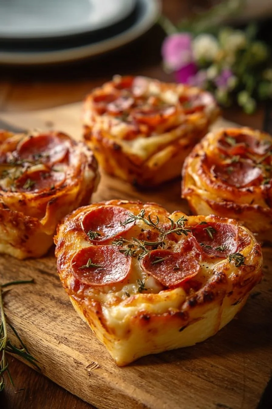 Roses de pizza en forme de cœur, un plat romantique et savoureux