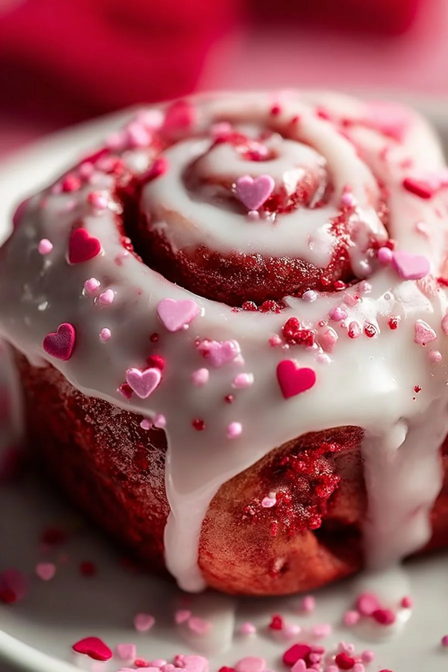 Roulés à la cannelle en velours rouge pour la Saint-Valentin