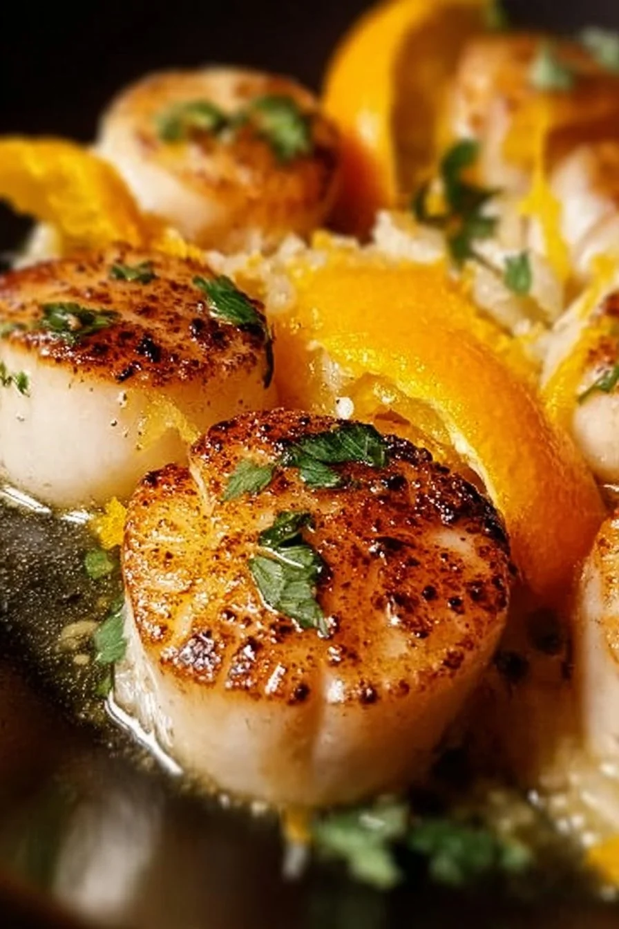 Saint-Jacques servies avec une délicieuse Crème Agrumes sur une assiette élégante