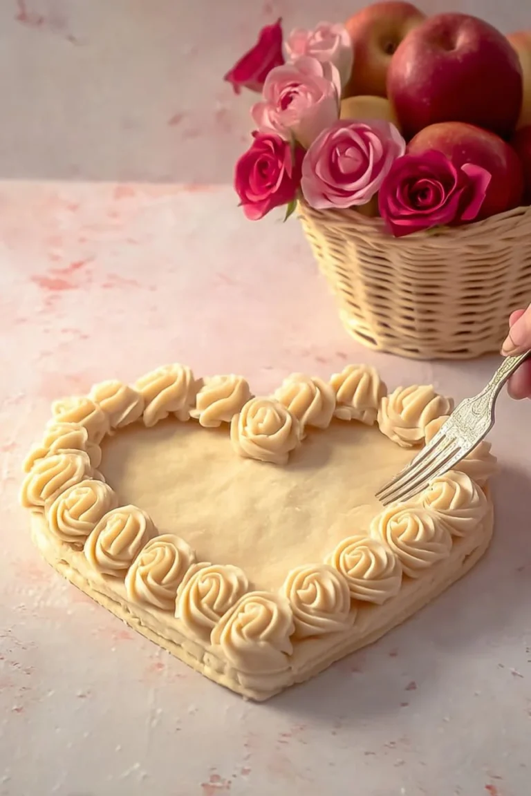 Tarte aux pommes Saint-Valentin, dessert romantique fait maison avec des pommes.