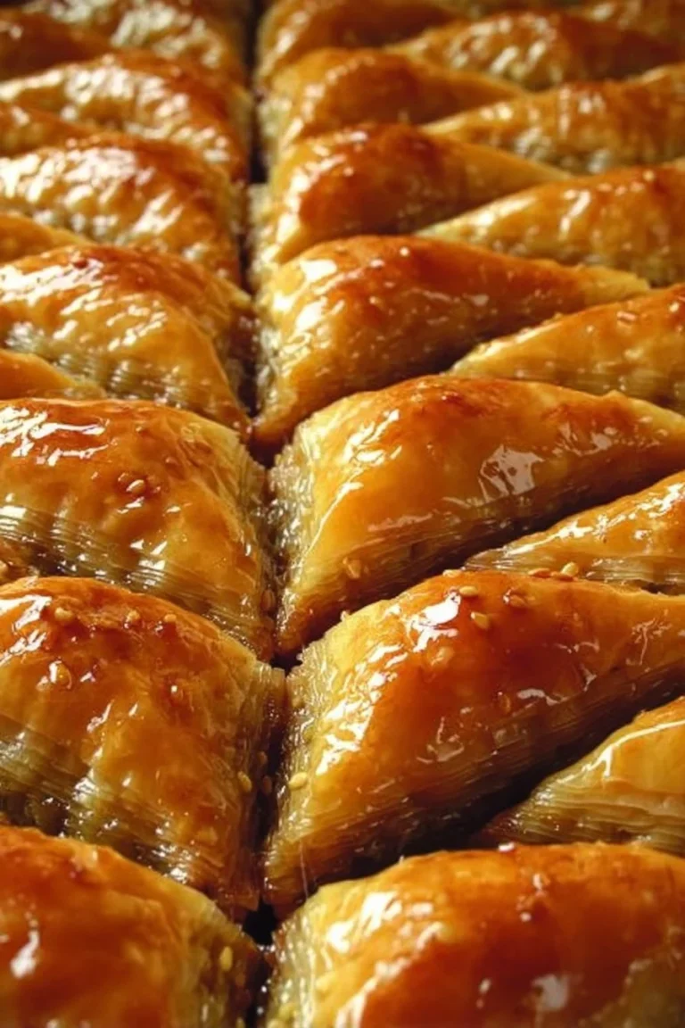 Un plat de baklawa croustillante garnie de noix et arrosée de miel