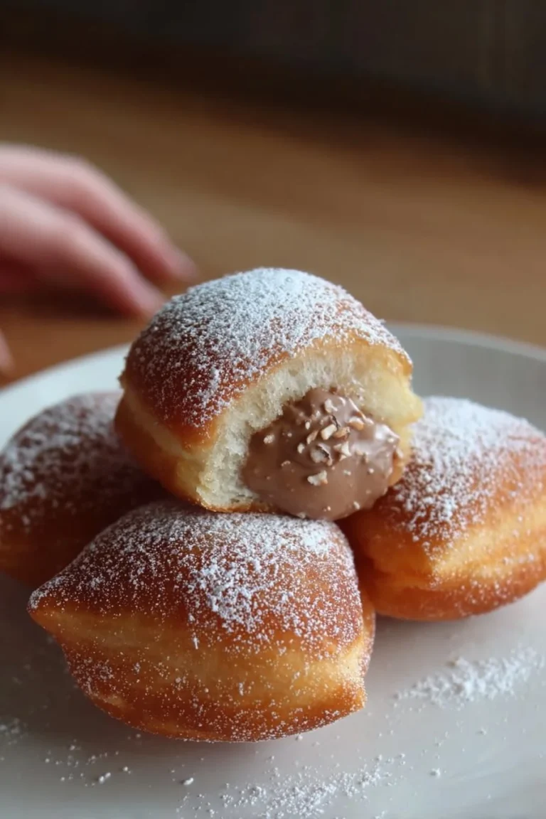 Beignets à la crème de noisette garnis de sucre glace