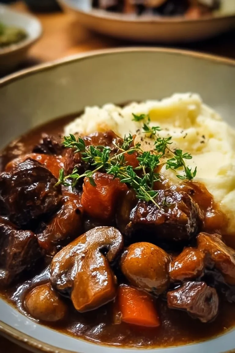 Plat de Boeuf Bourguignon à l'Ancienne, une recette traditionnelle française