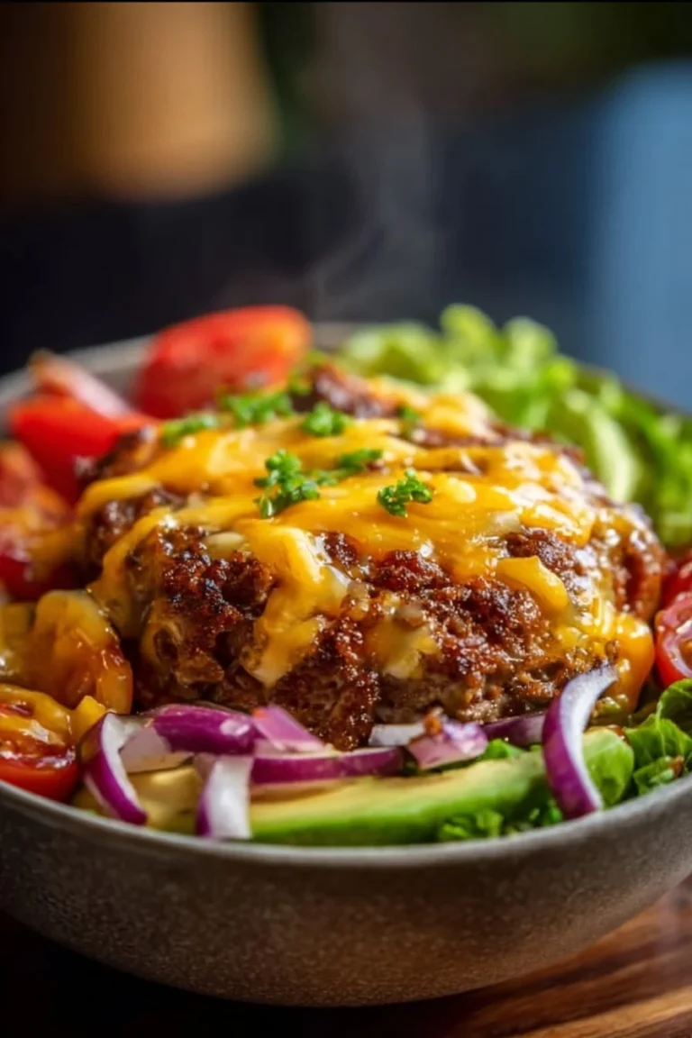 Bol cheeseburger protéiné avec ingrédients frais et sains