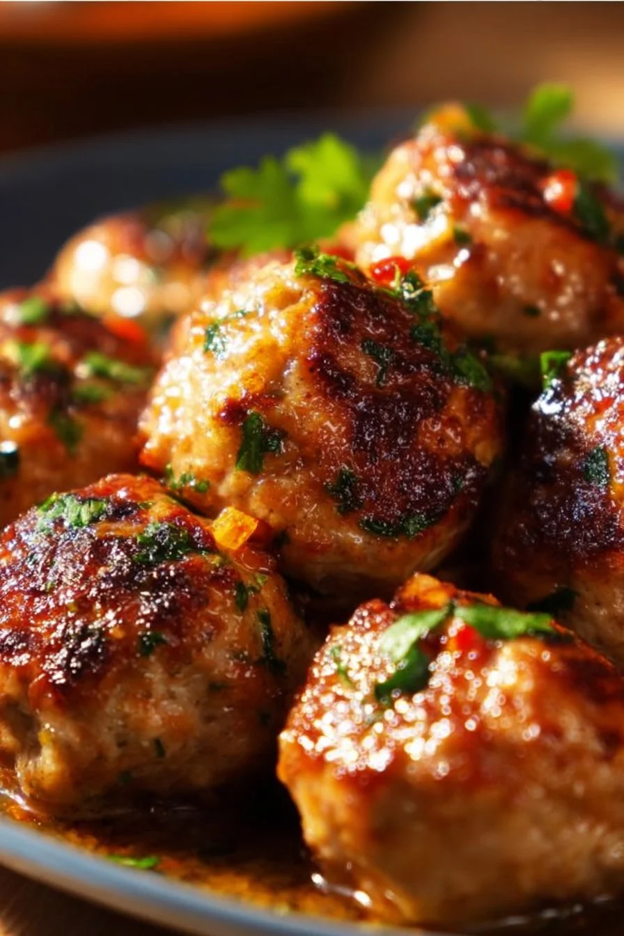 Boulettes de poulet fondantes servies avec une sauce délicieuse