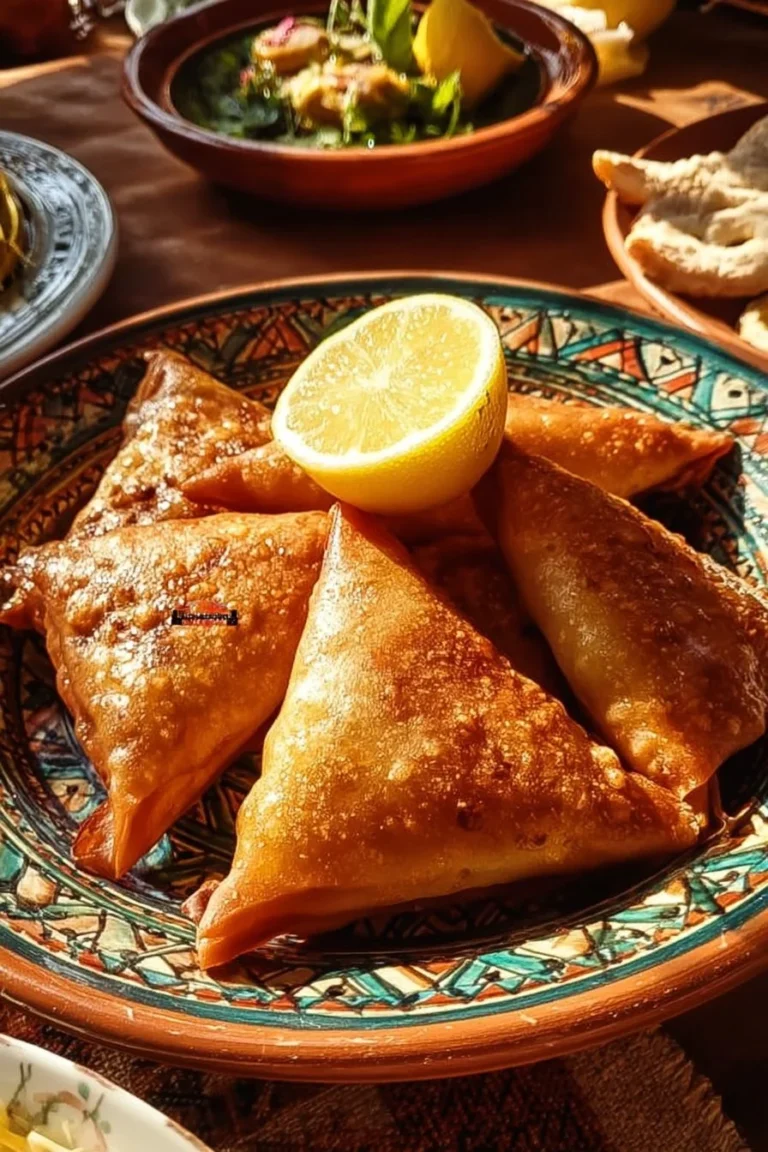 Briouates croustillantes à la viande hachée sur une assiette garnie.