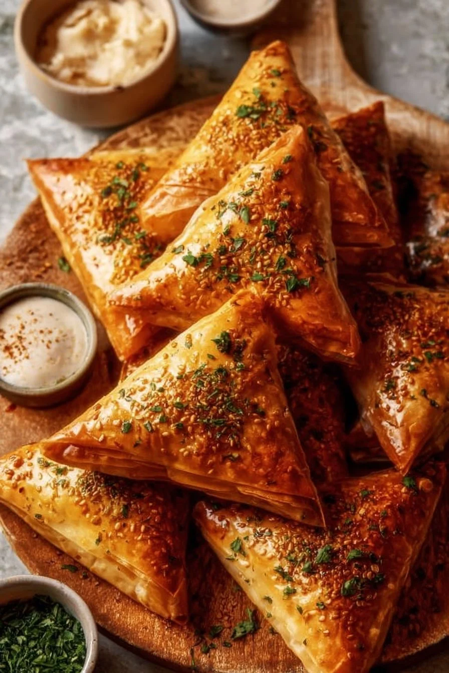 Briouats au poulet épicé marocain, croustillants et savoureux, prêts à déguster