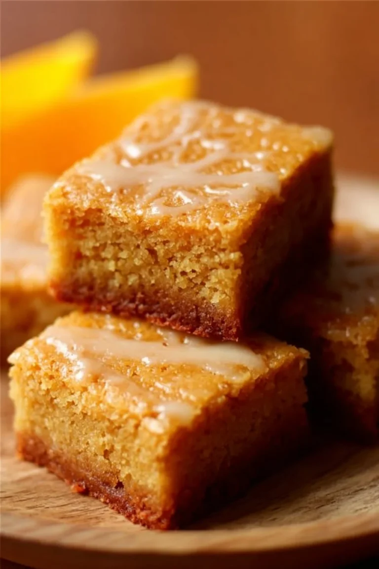 Brownies Blonds à l'Orange sur une assiette délicatement décorée