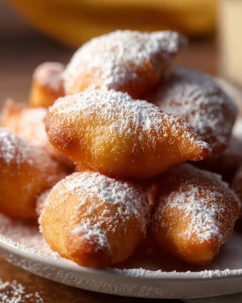 Bugnes lyonnaises moelleuses prêtes à être dégustées, enveloppées de sucre.