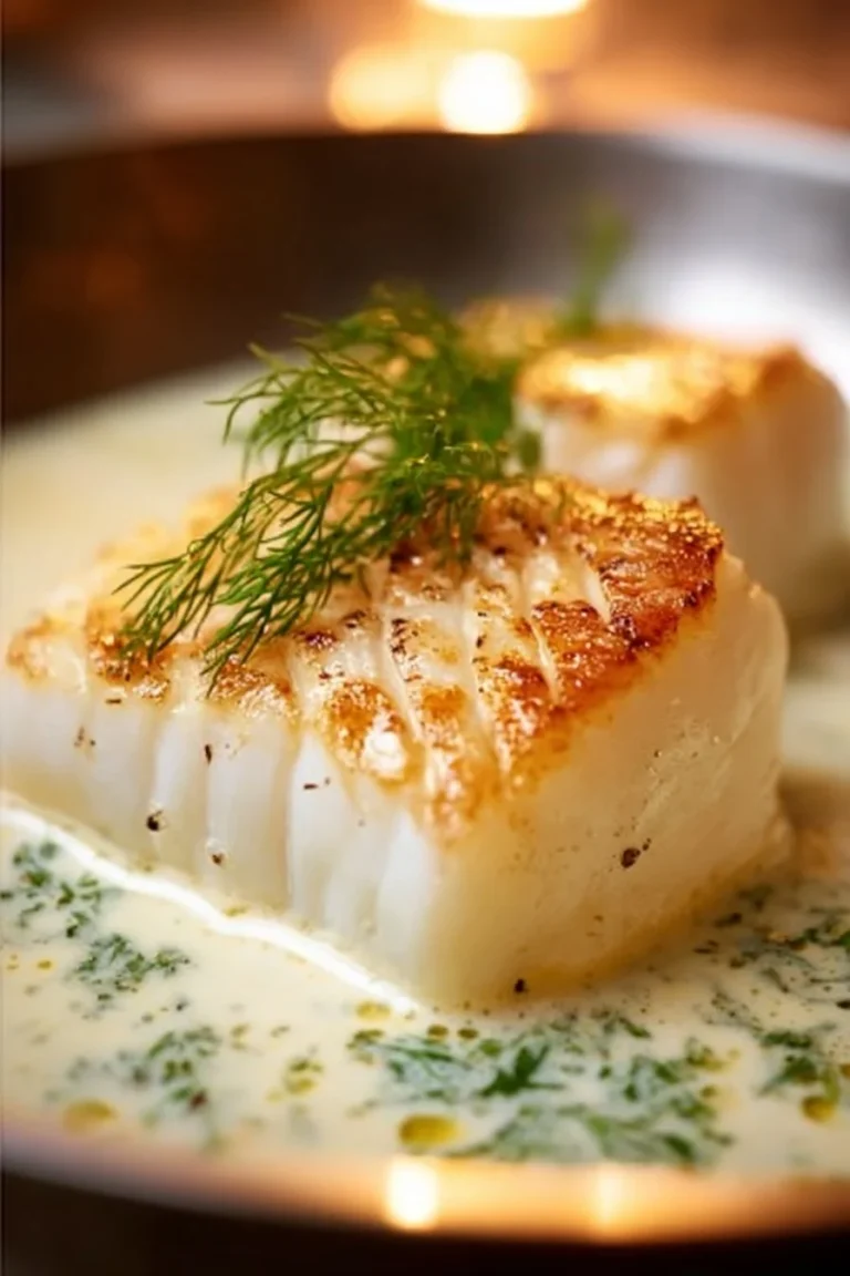 Cabillaud au Beurre Blanc à l’Aneth sur une assiette garnie