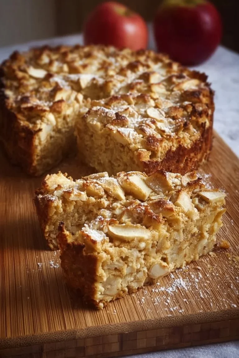 Gâteau aux pommes, flocons d'avoine et amandes frais sur une assiette