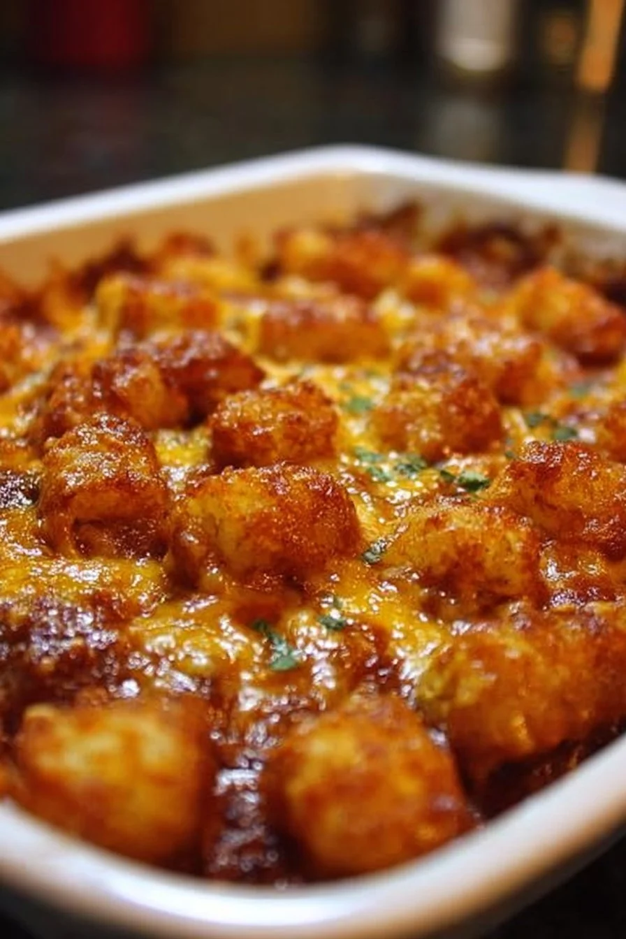 Casserole de pizza garnie de Tater Tots dorés et croustillants