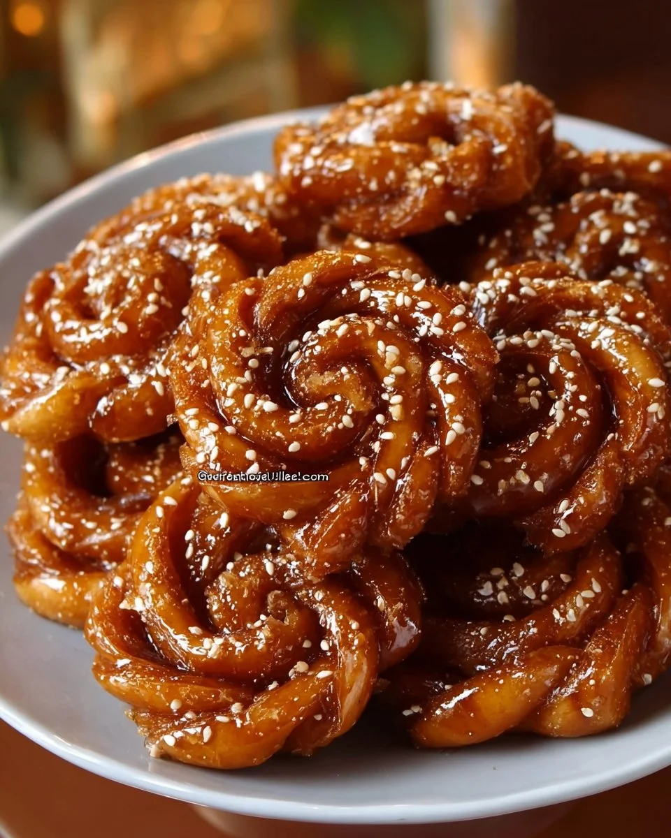 Chebakia marocaine traditionnelle, un dessert sucré en forme de fleur, enrobé de miel.