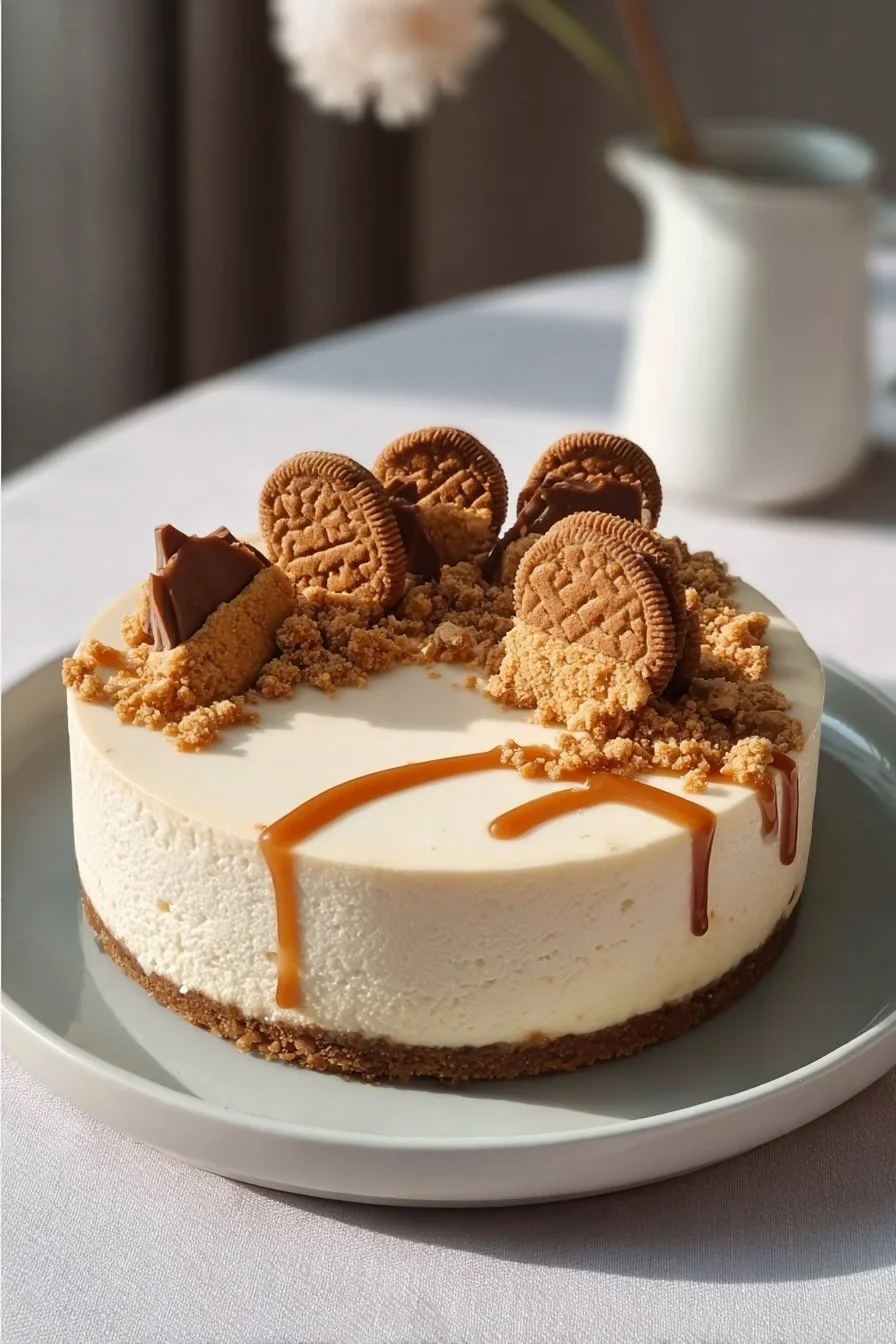 Cheesecake sans cuisson au Spéculoos, un dessert crémeux et savoureux