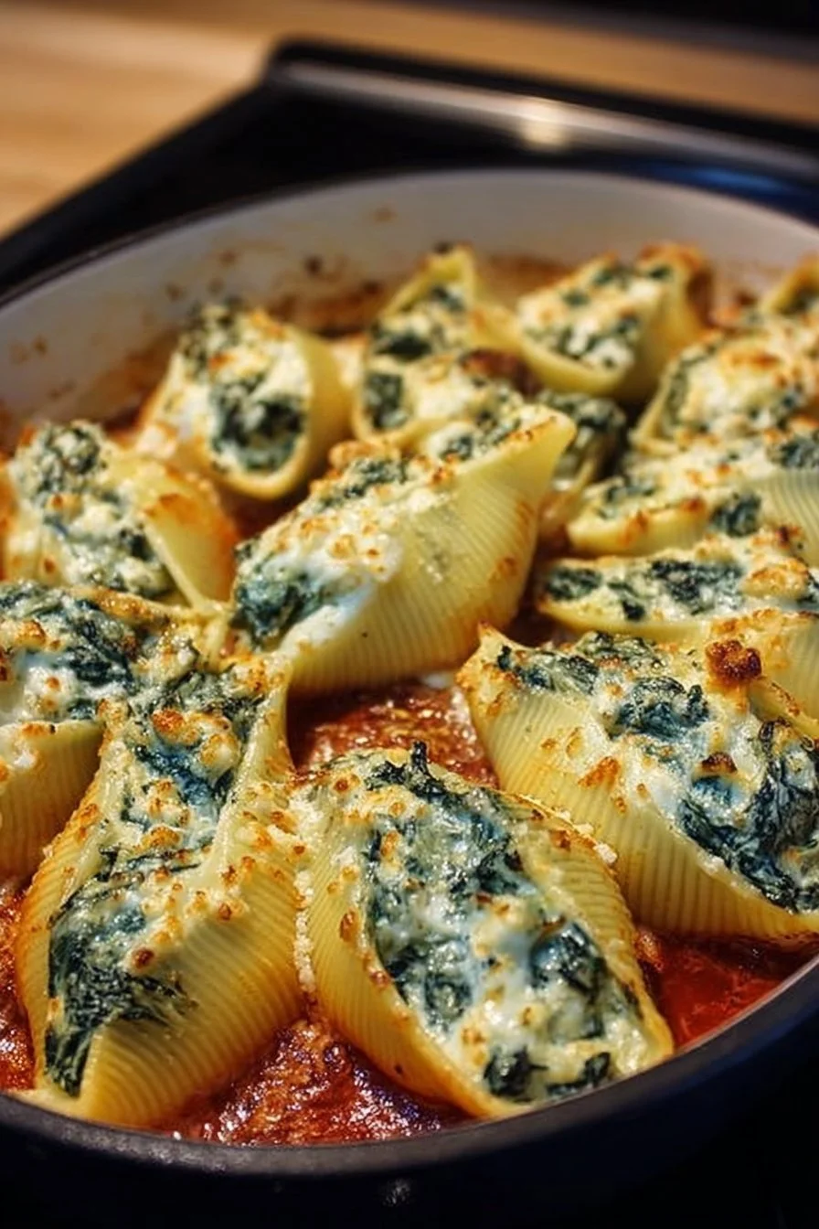 Coquilles farcies aux épinards et ricotta, plat savoureux et élégant.