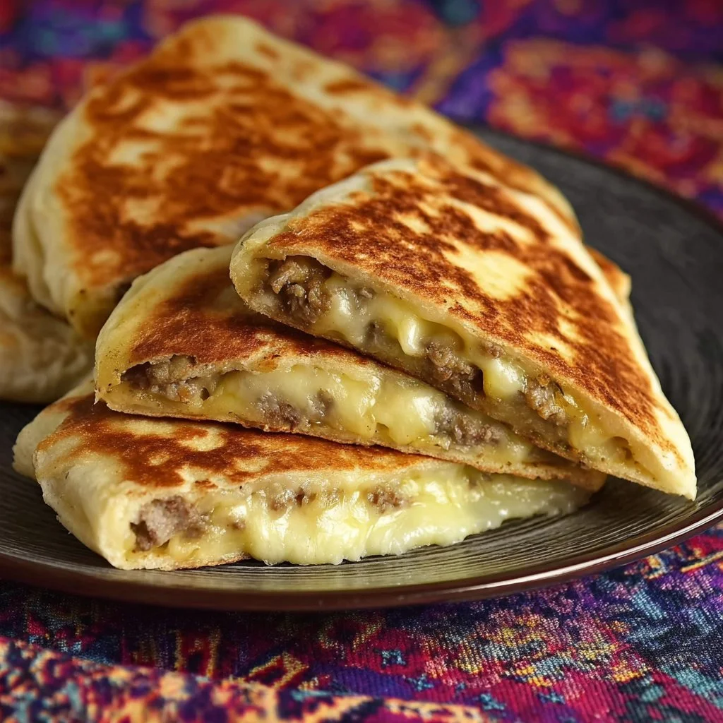 Gözleme, crêpe turque farcie avec des ingrédients frais et savoureux