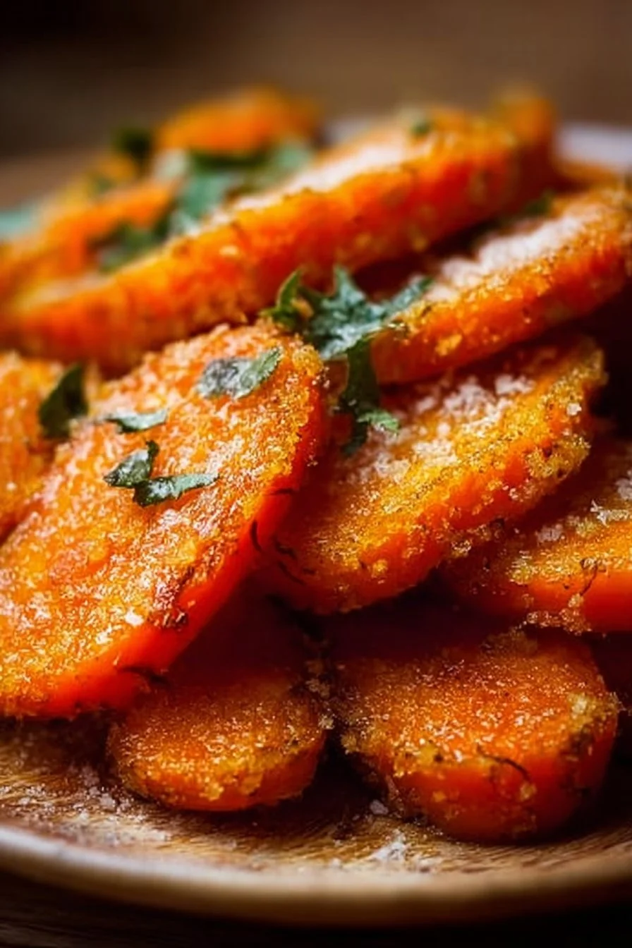 Carottes écrasées croustillantes servies dans une assiette.