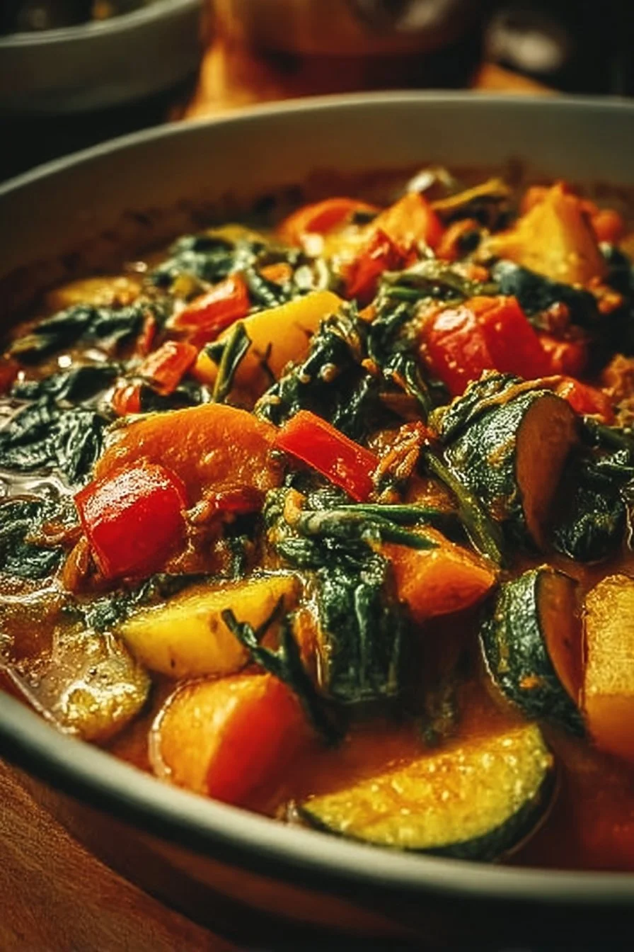 Curry de légumes coloré servi dans un bol élégant