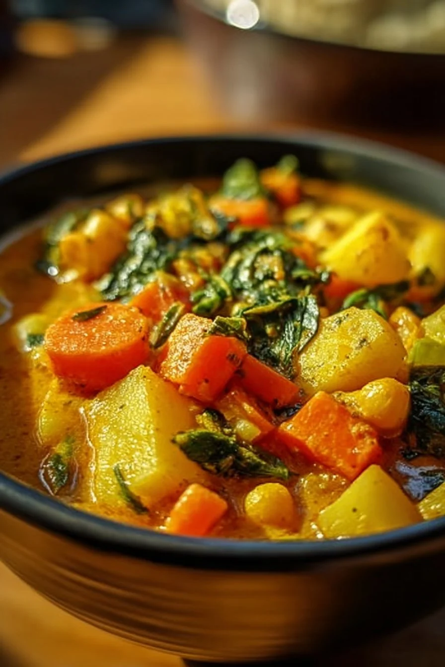 Plat coloré de Curry de Légumes servi avec du riz basmati