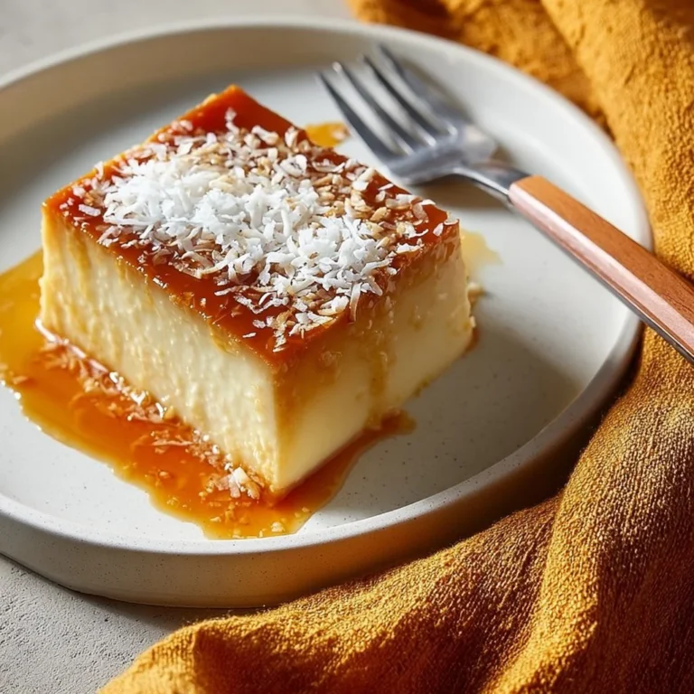 Flan au Coco Classique servie dans un bol blanc avec des copeaux de noix de coco