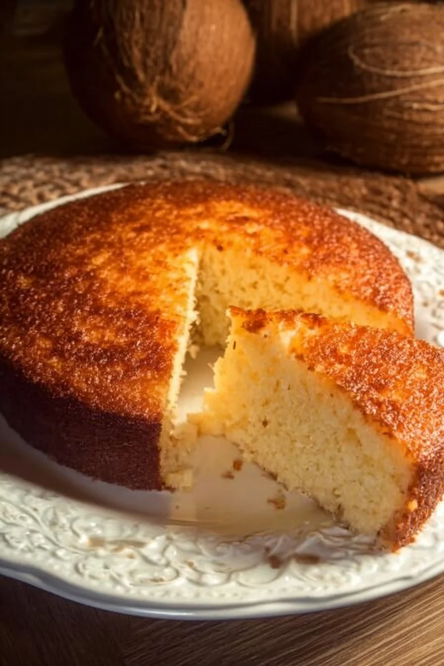 Gâteau à la noix de coco moelleux, parfait pour les amateurs de douceurs sucrées.